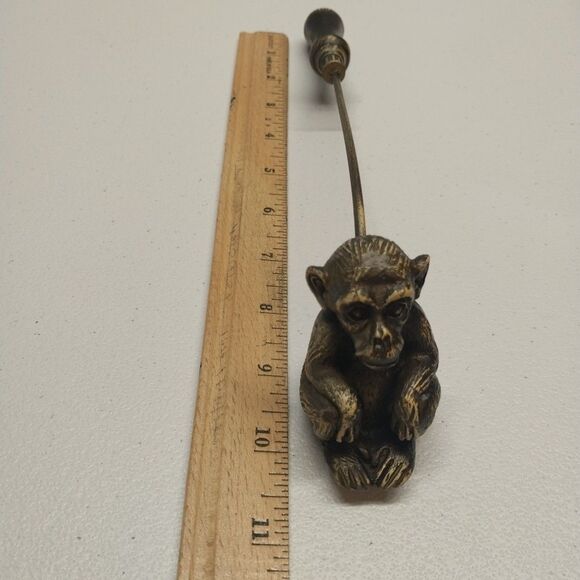 Vintage Monkey Chimpanzee Candle Snuffer Carved Resin & Wood Safari Decorative - Picture 8 of 9